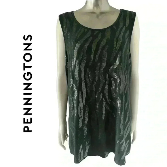 Plus Size Sleeveless Tunic Top Sequin Detail Green Size 2X - Picture 1 of 7